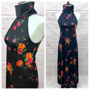 Vintage 90’s Melissa Lane Floral Rose Turtleneck Halter Maxi Dress